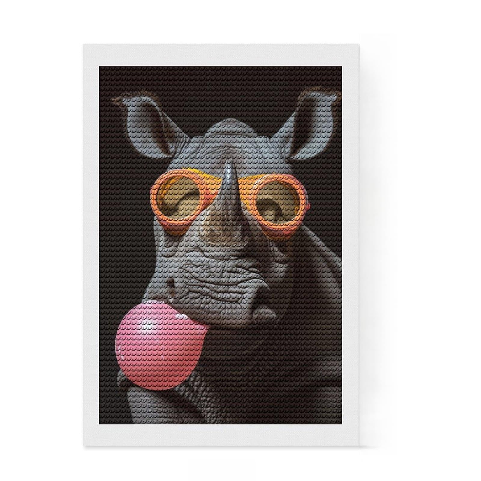 Junmoney Rhino Bubblegum DIY Diamond Art Canvas Kit 8"x12", Sparkling Crystal Beads, Modern Decor, Boho Decor, Christmas Gift