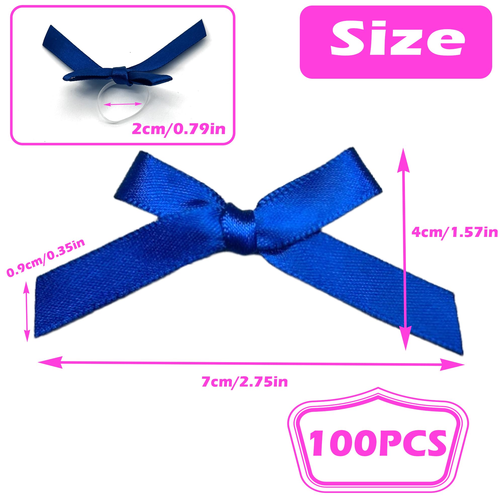 100 pezzi Fiocco con elastico Fiocchi per il fai da te Bowknot Minifiocchi Fiocchi in nastro di raso Fiocchi in raso con elastici per matrimoni, prodotti artigianali (Blu marino)
