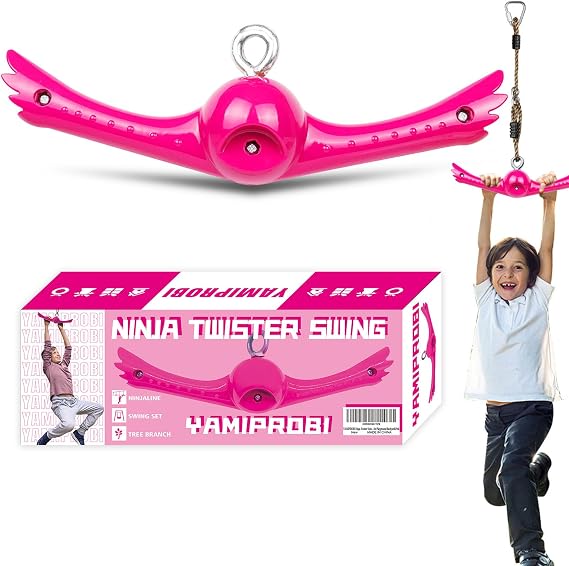 YAMIPROBI Ninja-Twister Swing Spins Set: Slackline Attachments - 360 Handle Twist-Spin Flips Toy Activate Ninja Powers - Ninja Warrior Accessories - Kids Ninja Hang Toys for Playground Backyard,Pink