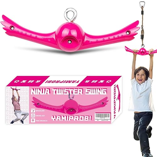 YAMIPROBI Ninja-Twister Swing Spins Set: Slackline Attachments - 360° Handle Twist-Spin Flips Toy Activate Ninja Powers - Ninja Warrior Accessories - Kids Ninja Hang Toys for Playground Backyard,Pink