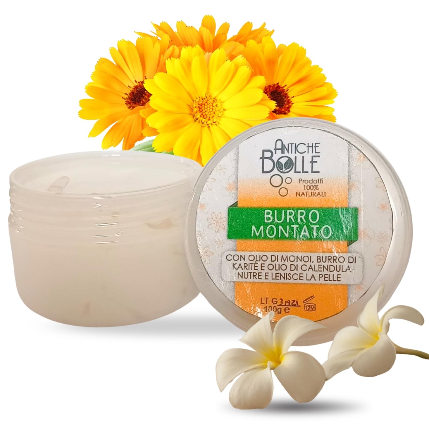 Antiche Bolle – Burro Corpo Naturale al Monoi e Burro di Karitè - Body Butter Idratante e Profumato ad Azione Lenitiva, Ideale per Pelle Secca -100 Gr