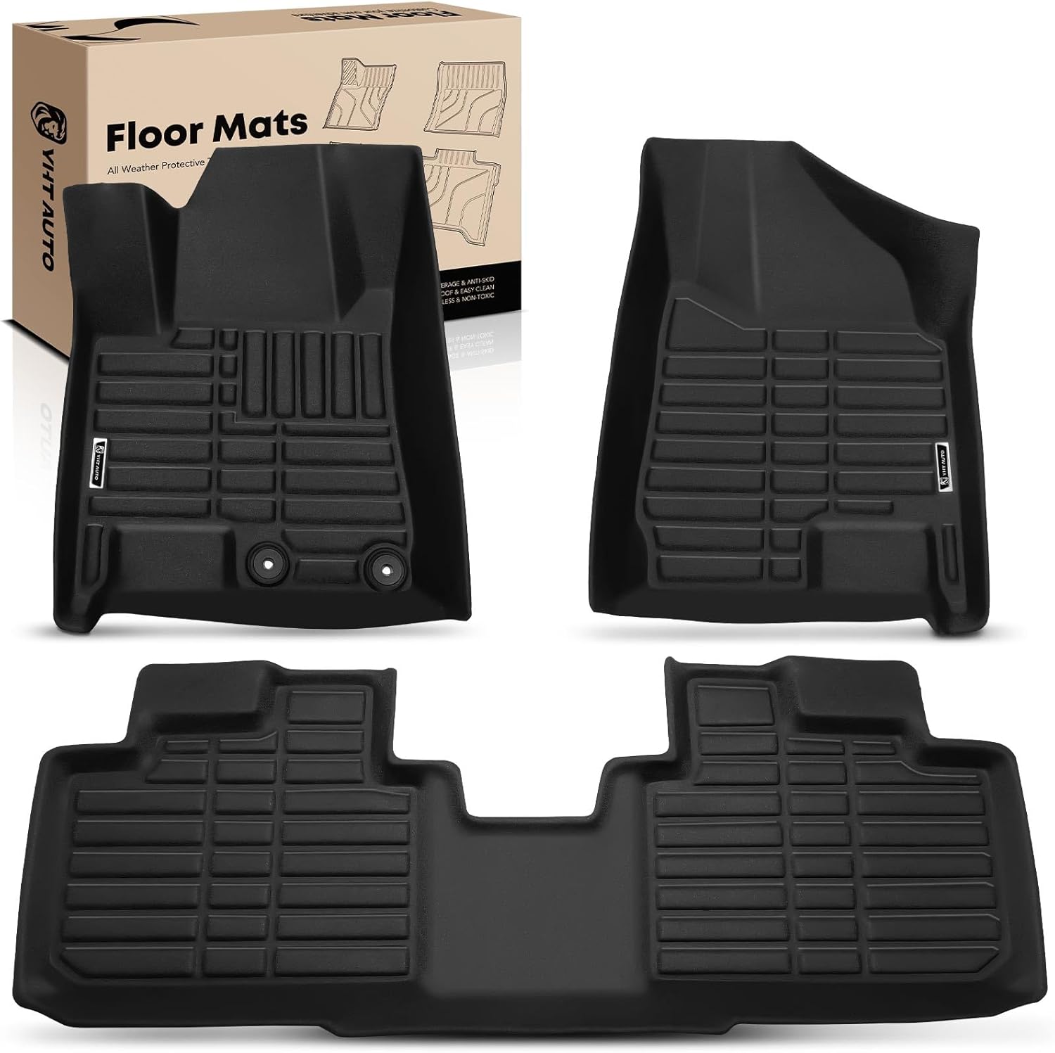 YHTAUTO Floor Mats Compatible with 2010-2016 Cadillac SRX, TPE Floor Liners All-Weather Protection Custom Fit, 1st & 2nd Row, Set of 3 Black