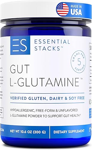Miniatura 1 de Essential Stacks Polvo de L-glutamina intestinal - Sin gluten lácteos ni soja fabricado en Estados Unidos - Polvo de glutamina L puro para la salud