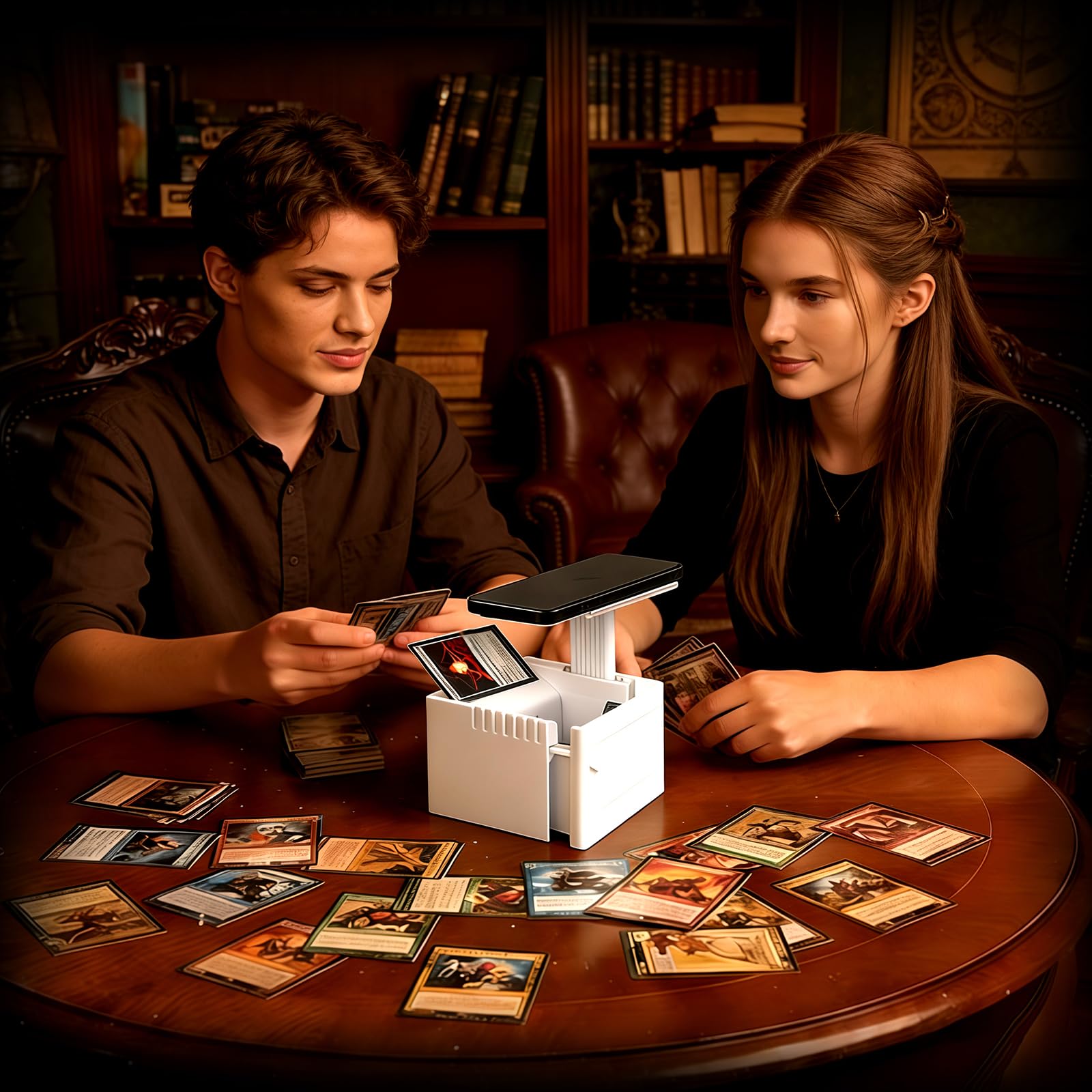 Soporte para escáner de tarjetas de intercambio, MTG y TCG con luz LED y base magnética, escaneo rápido y comprobación de precios, tarjetas coleccionables sin manga
