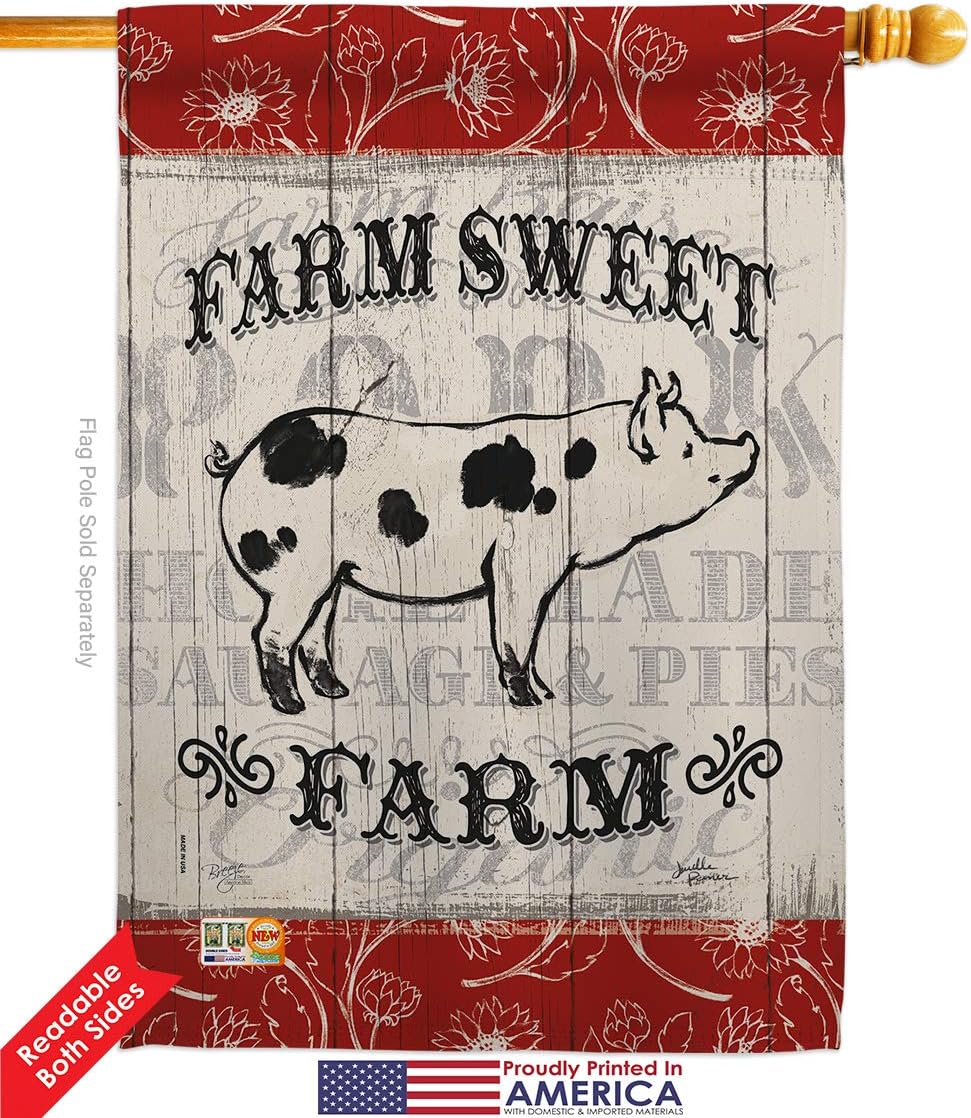 Breeze Decor H110119 Sweet Farm Pig Vertical House Flag, 28" x 40" inch, Multi-Color