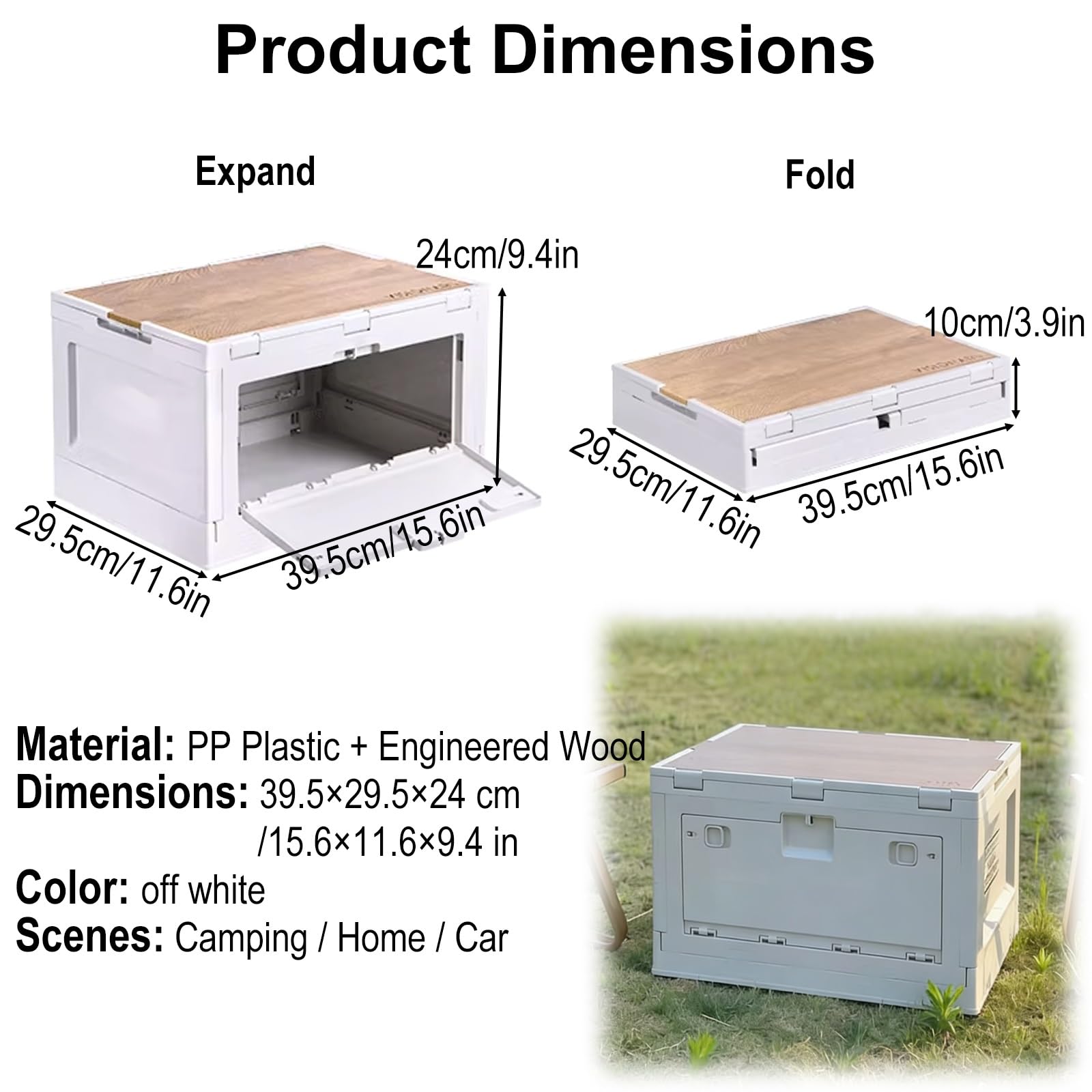 Plegable con tapa de madera, contenedor portátil de apertura de 2 vías, apilable, para camping, hogar, uso al aire libre (mamá)