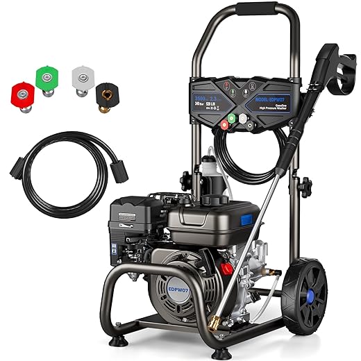 3500 PSI Gas Pressure Washer, 2.3GPM Gas Powered Power Washer with 209cc OHV Engine, Soap Tank, 25FT Pressure Washer Hose,Pressure Gun & 4 Nozzles for Cars/Driveways/Homes/Patios