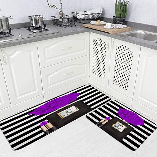 Miniatura 9 de Perfume negro flor moda niña alfombras de cocina abstracto geométrico rayas modernas simples contemporáneas mujer dama lápiz labial cocina fregadero