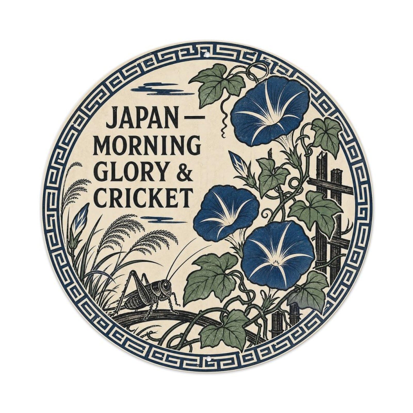 Olyhtr 8X8inch Classic Style Edo Japan Morning Glory Cricket Ceramic Folk Metal Tin Sign