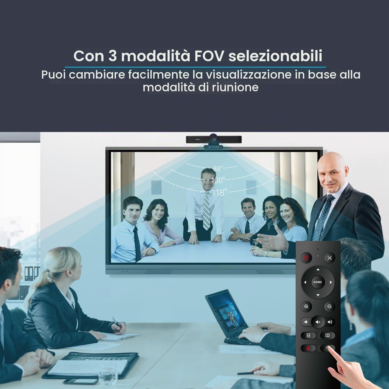TONGVEO Webcam con zoom digitale 5x 4K con microfoni e altoparlanti, fotocamera ePTZ con telecomando e due microfoni, AI Auto Framing Webcam per conferenze Zoom, Skype, OBS, YouTube