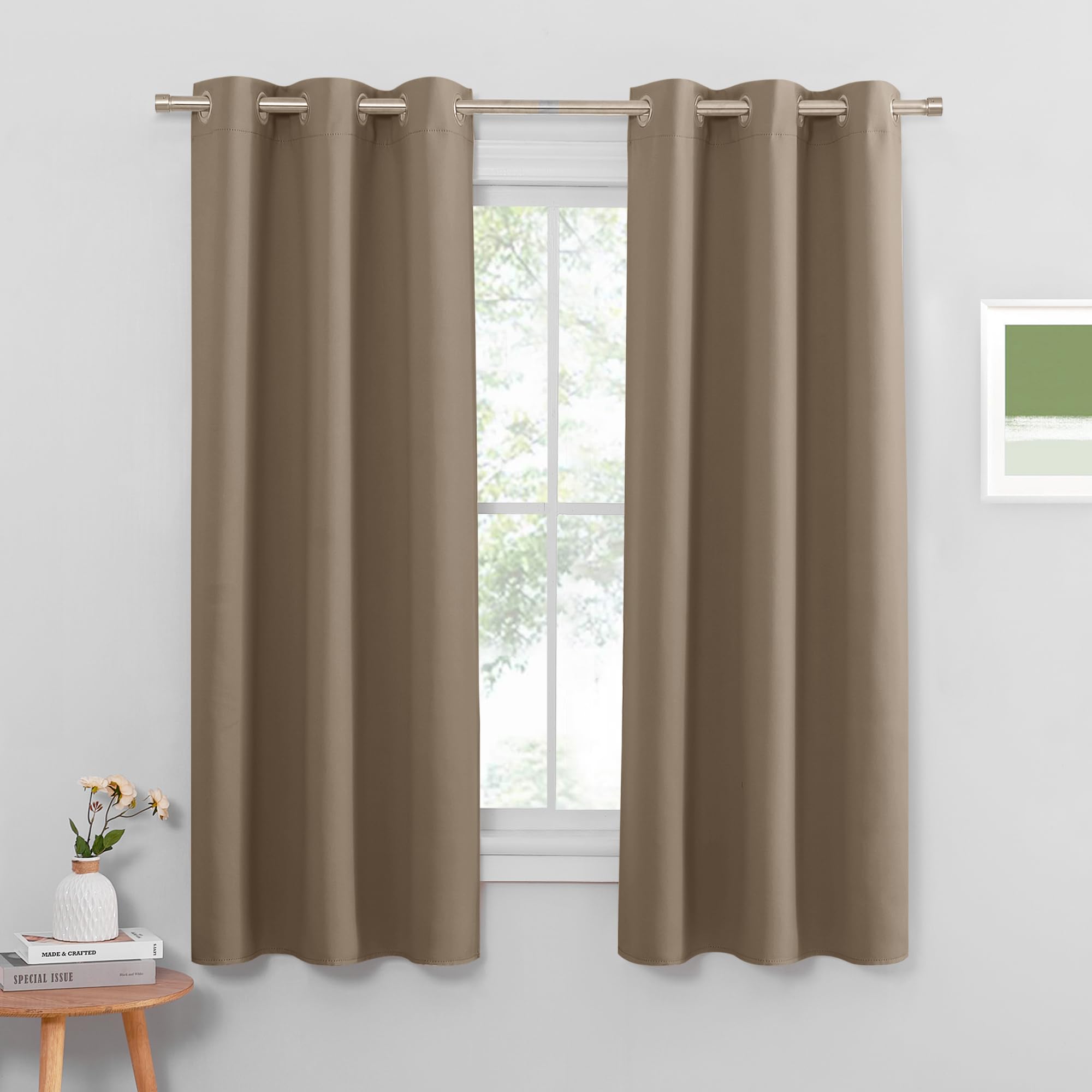 PONY DANCE Short Blackout Eyelet Curtains, Mocha, 2 Panels, 37 x 48 Inch โ image 1
