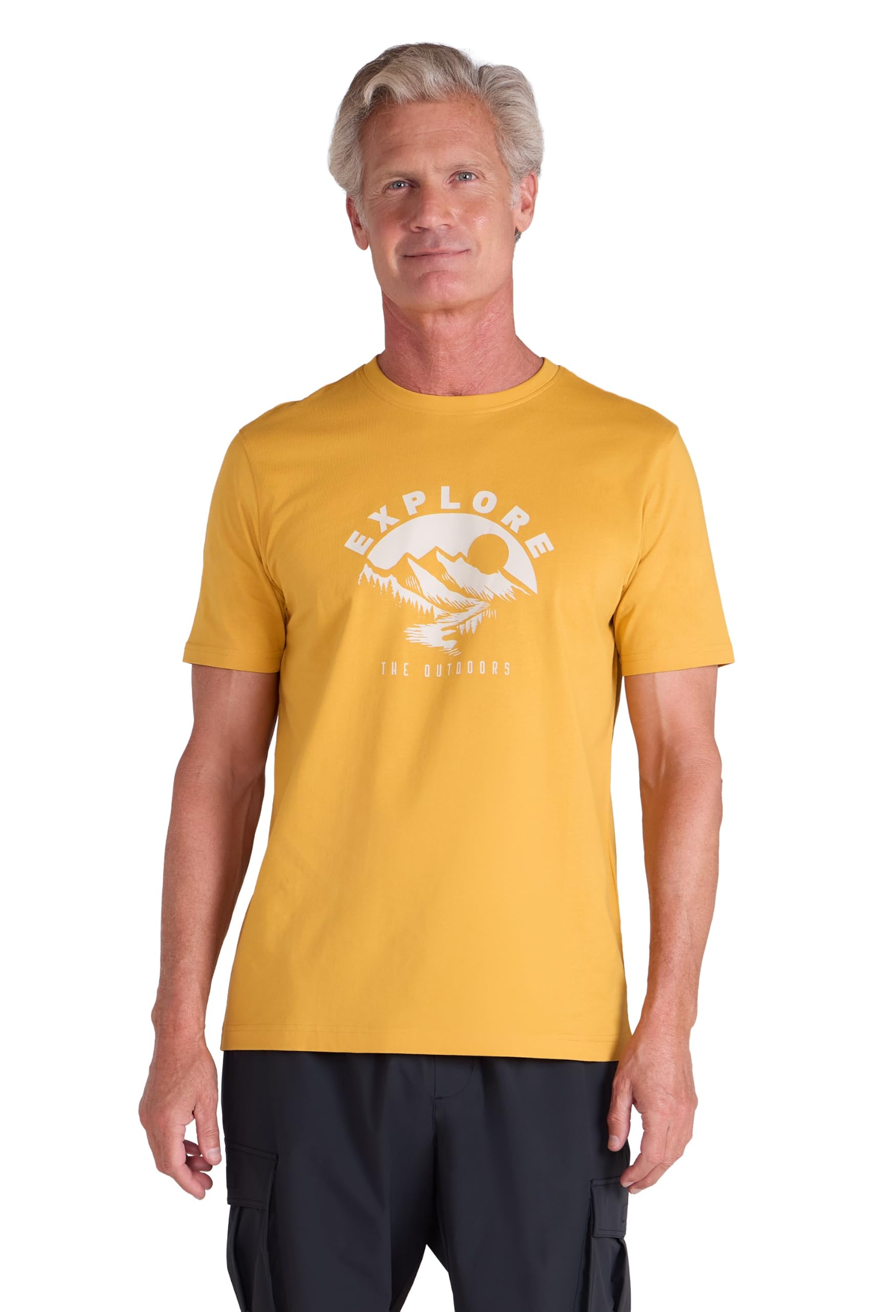 Mountain Warehouse Mountain Explorer Mens Tee - 100% Cotton Casual T-Shirt, Lightweight, Breathable - Best for Spring Summer, Hiking, Camping & Outdoors Mustard (Mountain Explorer) L