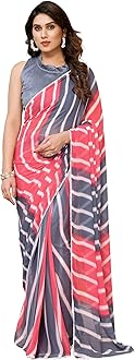 MOHIT CREATIONS Women's Party Wear Georgette Printed Border Ready To Wear Saree With Unstiched Blouse Piece