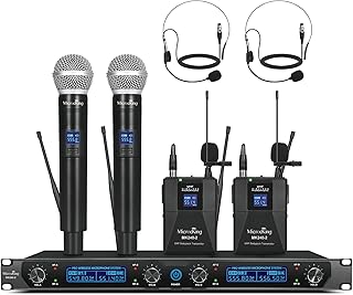 MicrocKing Wireless Microphone System,With 2 Handheld Mics and 2 Lavalier Bodypacks, Metal Build, Fixed Frequency, Long Range 400FT, Ideal for Party Wedding Church Conference Speech