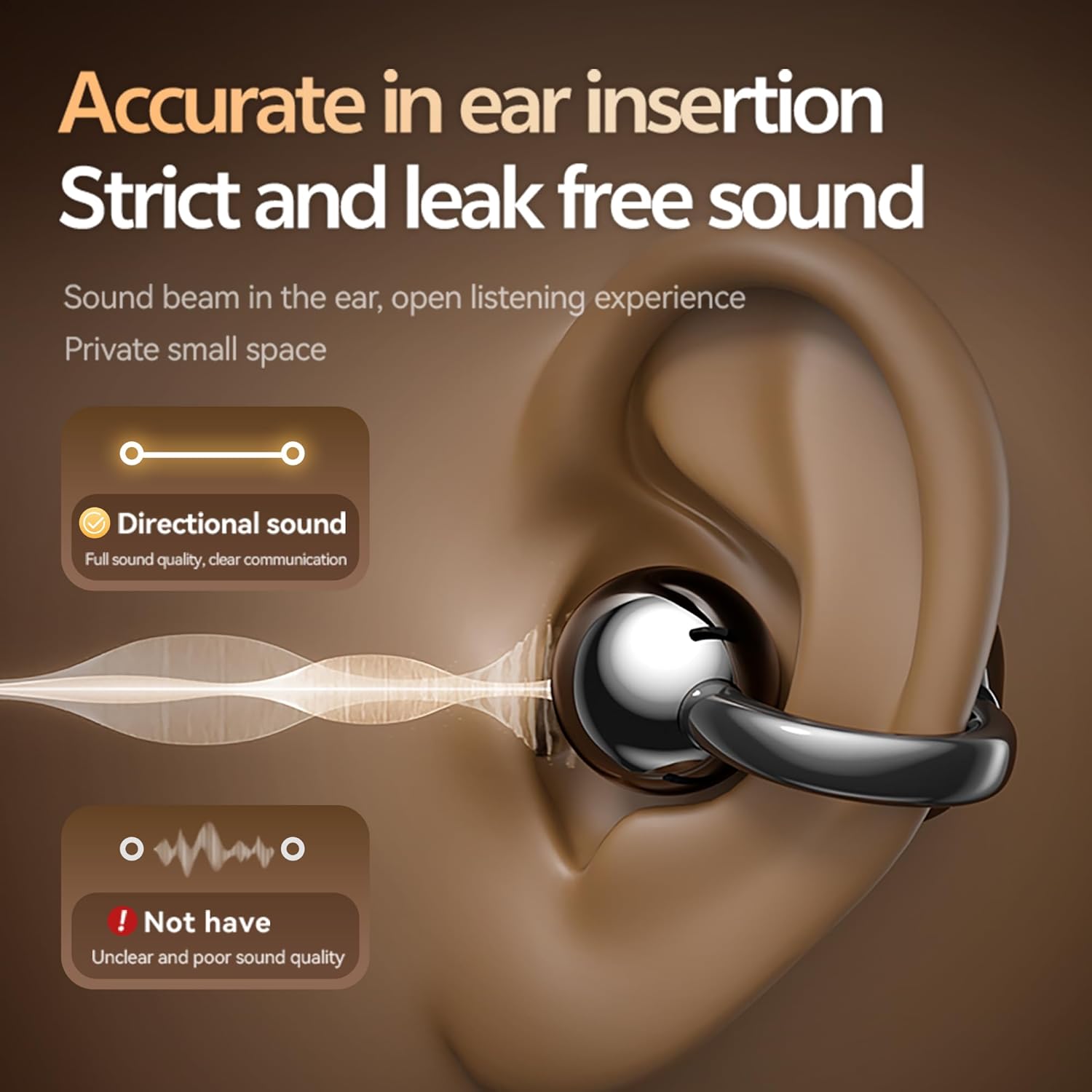 Clip On Open Ear Earbuds, Wireless Bluetooth 5.4 Headphones with Mic, Lightweight & Comfortable for Sports, Running,and Fitness,Bone Conduction,IPX5 Waterproof Noise Cancelling Earphones (Rose gold) - Image 3