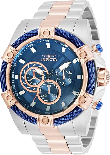 Invicta Stainless Steel Bolt Chronograph Blue Dial Analog Watch for Men – 32312, Gold Band
