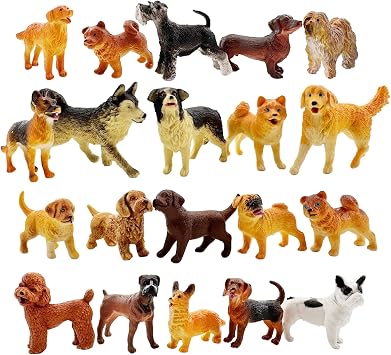 20pcs Mini Dog Figurines, Miniature Dog Figure Hand Painted Tiny Dogs Realistic Detailed Plastic Puppy Figures Cake Toppers Christmas Birthday Gift Realistic
