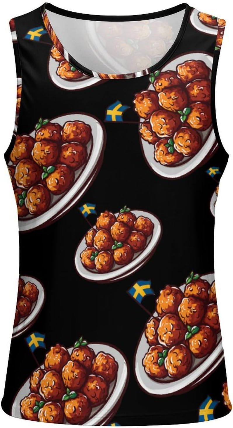 Swedish Meatballs Sweden Men's Tank Top Sleeveless Muscle Shirts Vest Beach T Shirts for Workout Gym