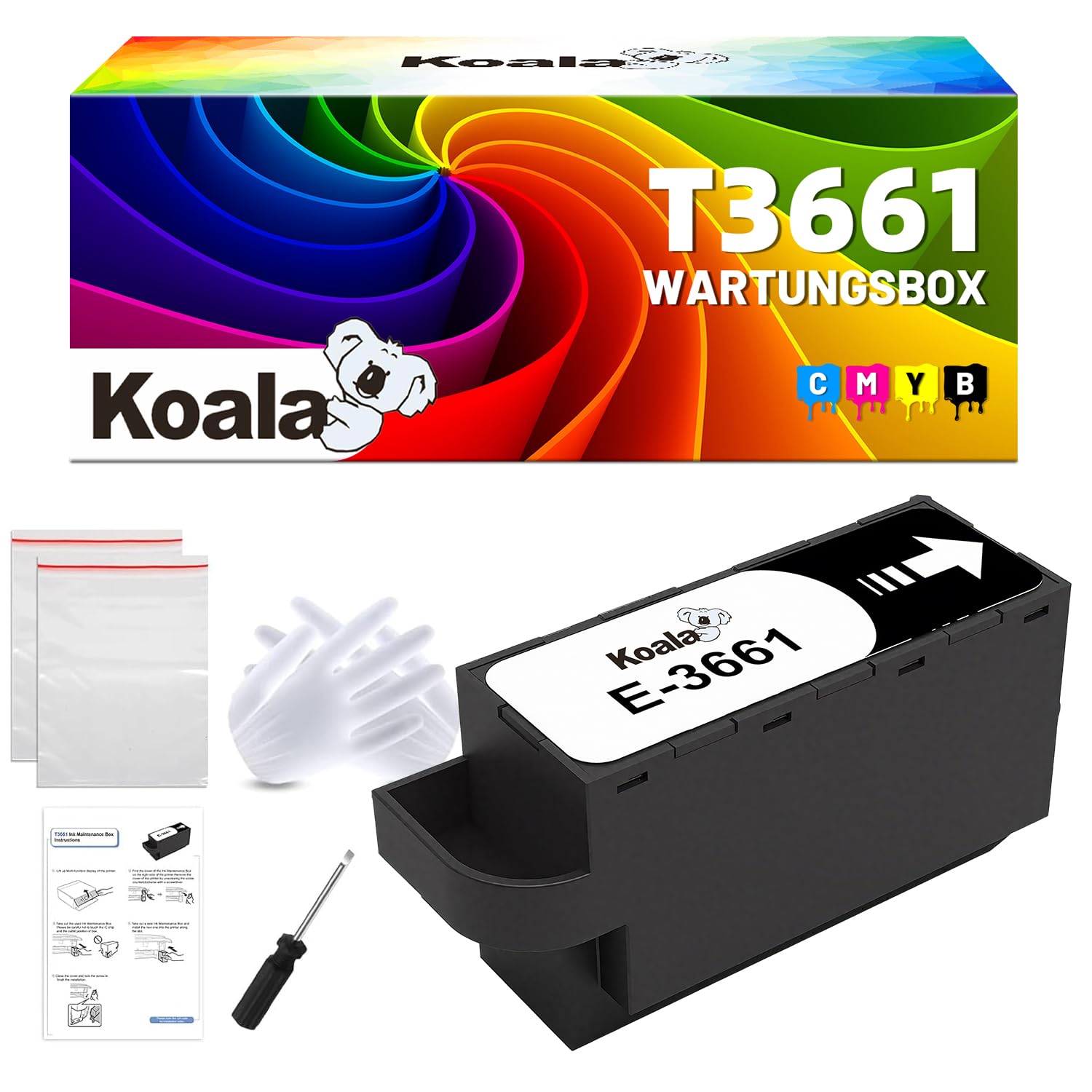 Koala T3661 T366100 Wartungsbox für Epson 3661 Maintenance Box Expression Photo XP-8500 XP-8505 XP-8600 XP 8605 XP-15000 Premium XP-6000 XP-6001 XP-6005 XP-6100 XP-6105 XP-970 (1er Pack)