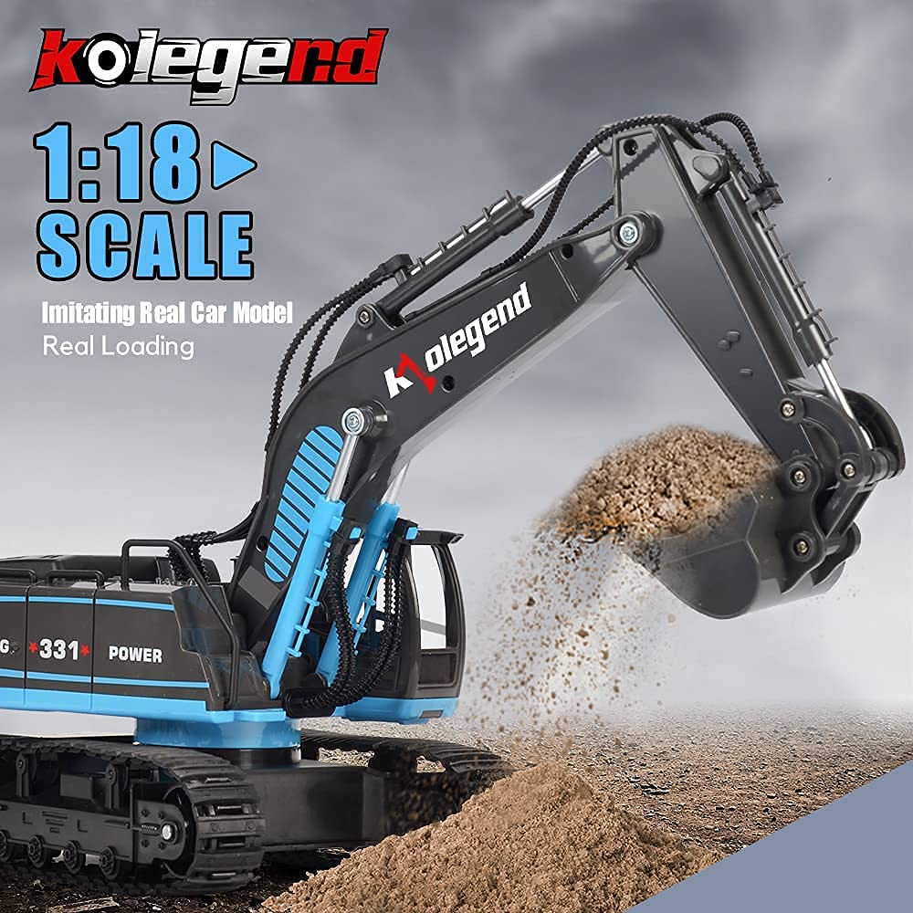 kolegend Remote Control Excavator Toy Truck, 1/18 Scale RC Toys