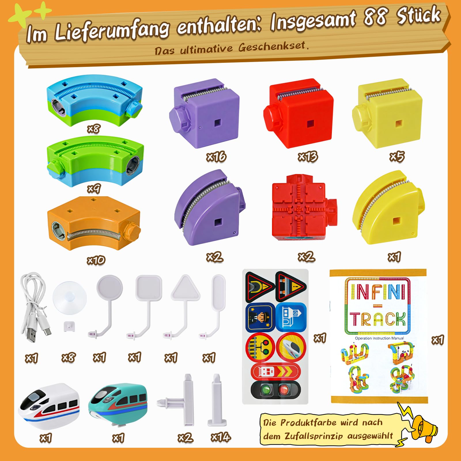 Cubix 3D Zug Set - Cube Track elektrische Kindereisenbahn mit Magic Rail System, STEM Spielzeugzug für Kinder ab 3 Jahren (Anti-Gravitation Design) (Edición Definitiva (88 piezas / 66 pistas))