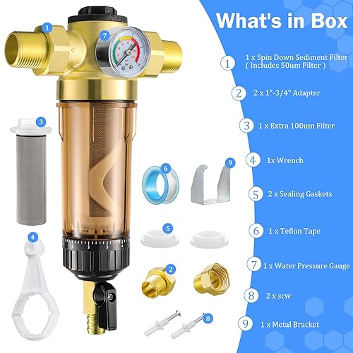 Miniatura 8 de UOLAMS Filtro de agua de sedimentos para toda la casa, 50100 micrones, sistema de agua de sedimentos giratorio lavable para agua de la ciudadagua de