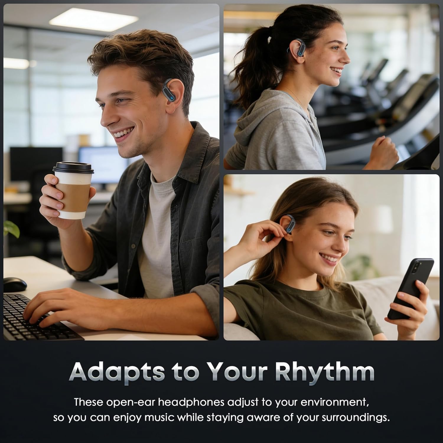 TRAUSI Auriculares inalámbricos Bluetooth, Bluetooth 5.3 estéreo, auriculares de diadema con cancelación de ruido, IPX7 resistentes al agua para entrenamiento/correr, color negro brillante