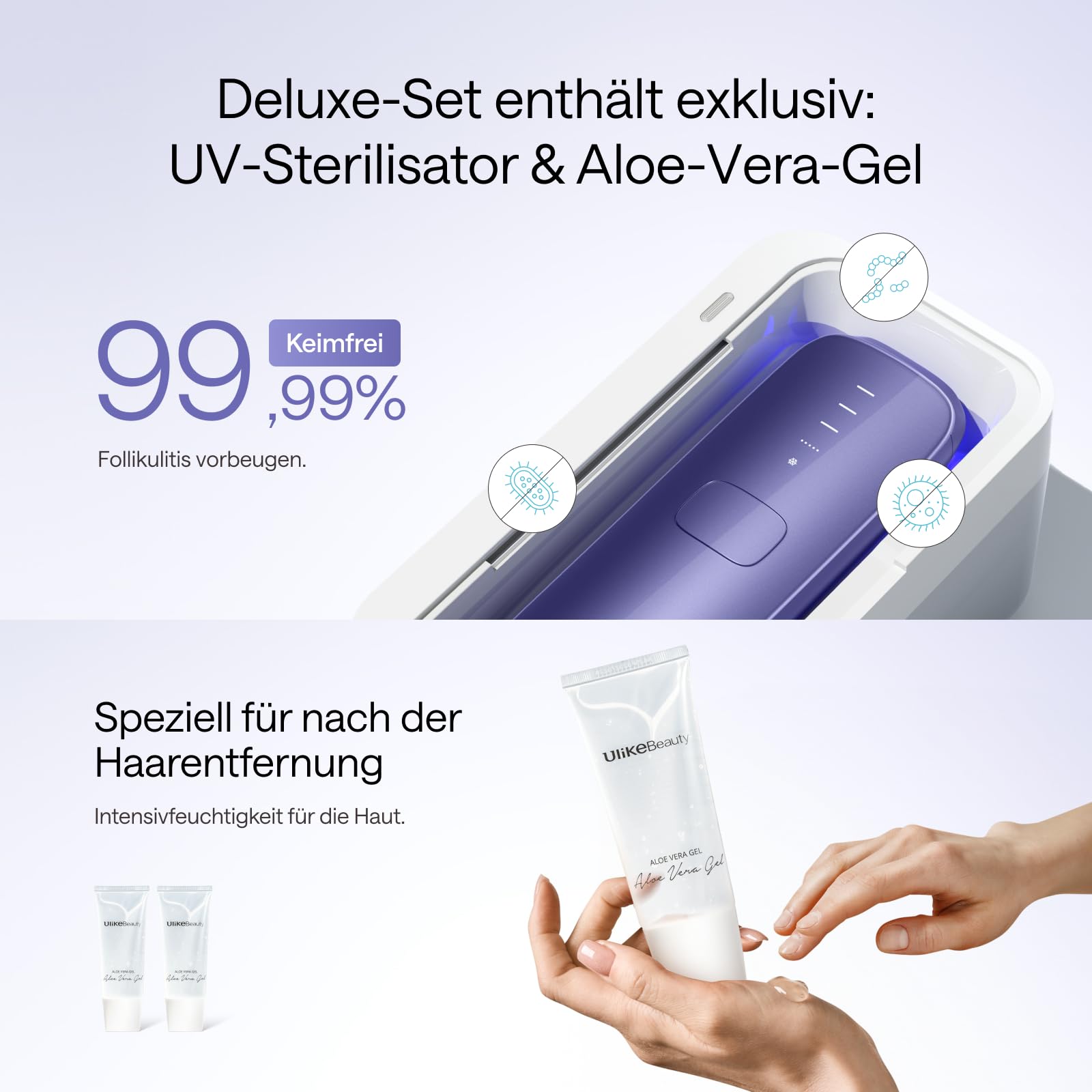 Ulike Air 3 Deluxe IPL Gerät Haarentfernung für Gesicht und Körper, Saphir-Eiskühl, UV-Sterilisator, Aloe Gel, Lila