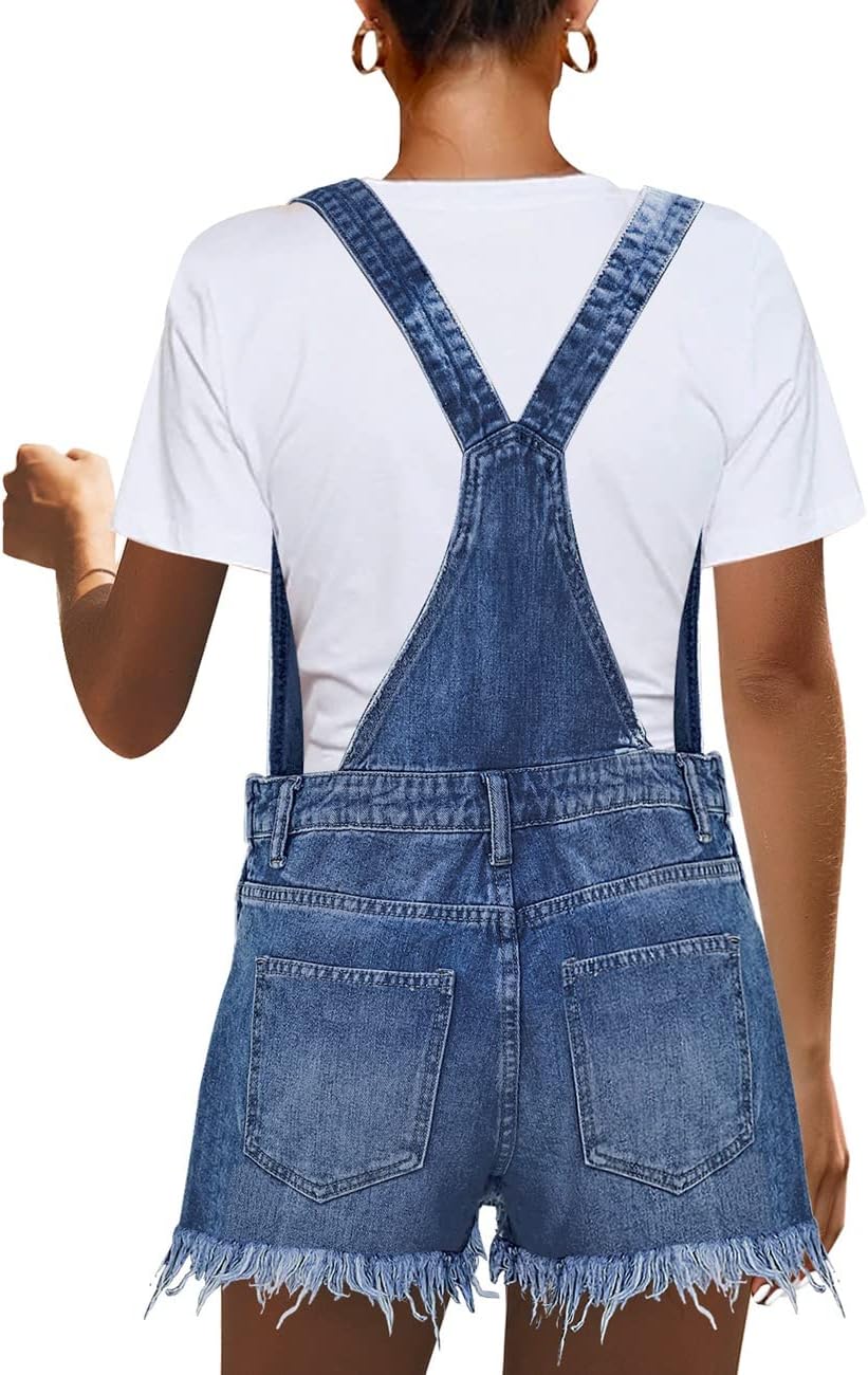 luvamia Women's Ripped Short Overalls Adjustable Denim Bib Overall Shorts Romper - Image 3