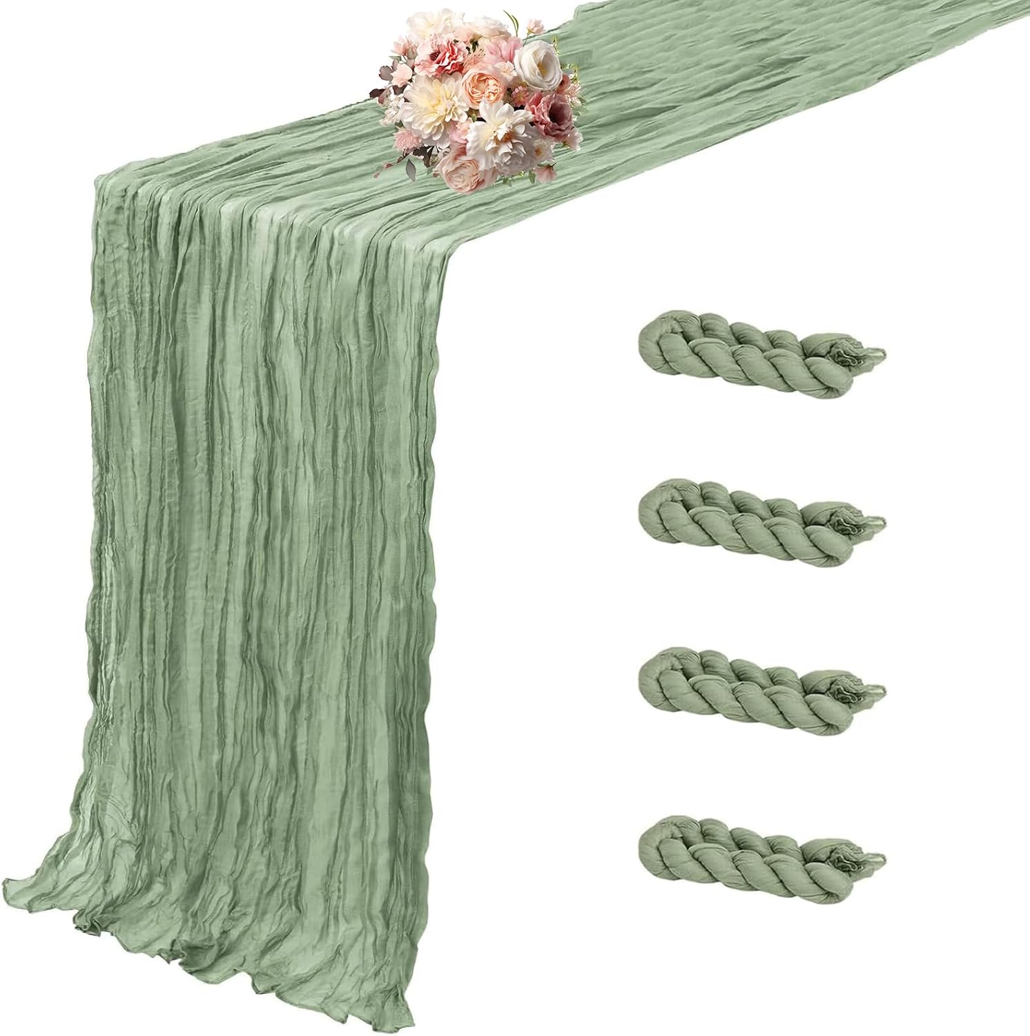 12 Pack Dusty Pink Cheesecloth Table Runner 10 FT Boho Gauze Cheese Cloth Table Runner 120 Inch Long Semi Sheer Rustic Cheese Cloth Fabric Table Runners for Wedding Birthday Party Decorations