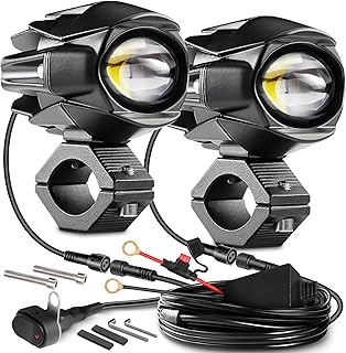 LEDMIRCY Motorcycle Auxiliary Lights, Luces Exploradoras Para Moto With Switch Wiring Harness LED Fog Driving Light Kit IP...