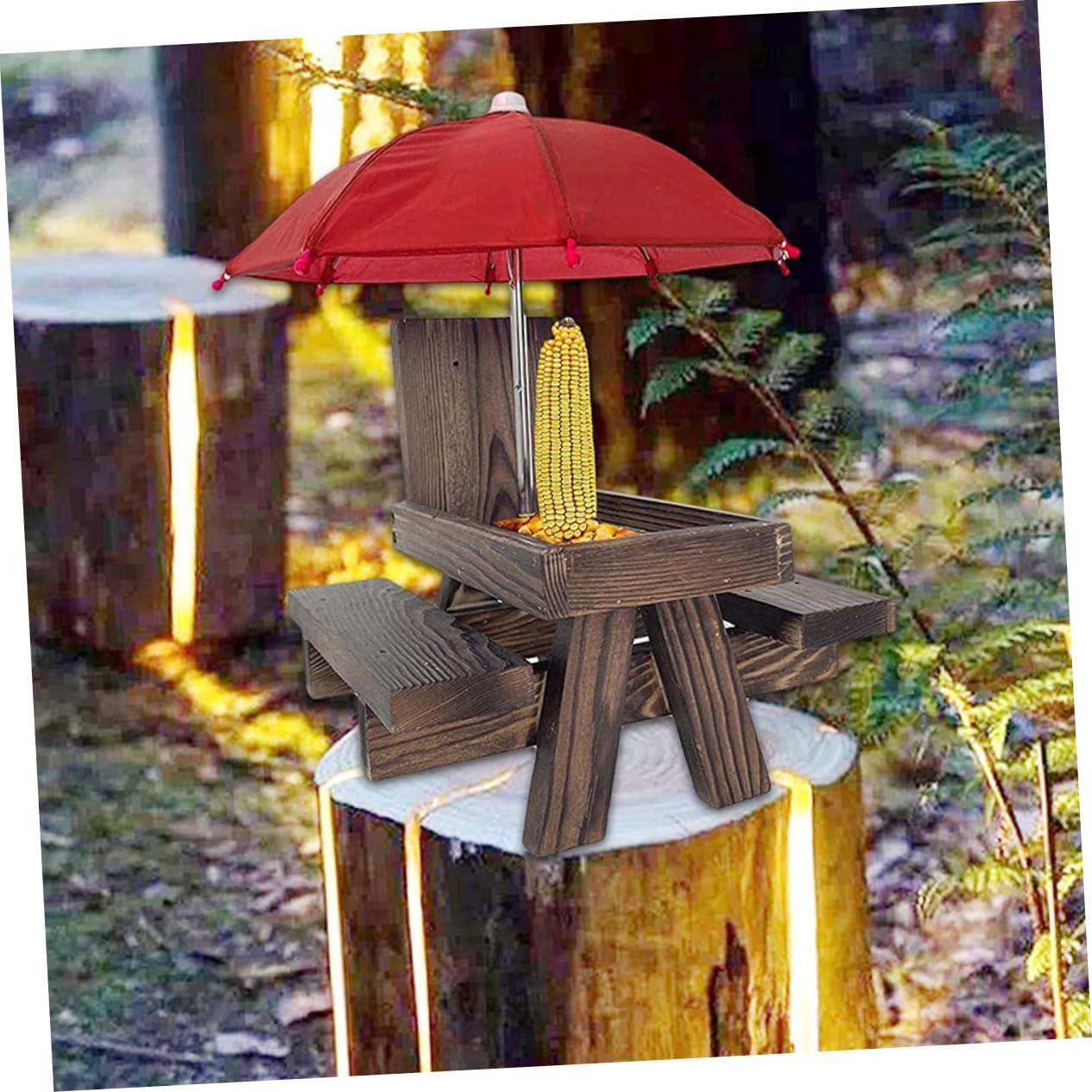 BESPORTBLE 1set Squirrel Picnic Table Feeder Umbrella Outdoor Squirrel Food Holder for Corn and Nuts Easy to Install Feeder