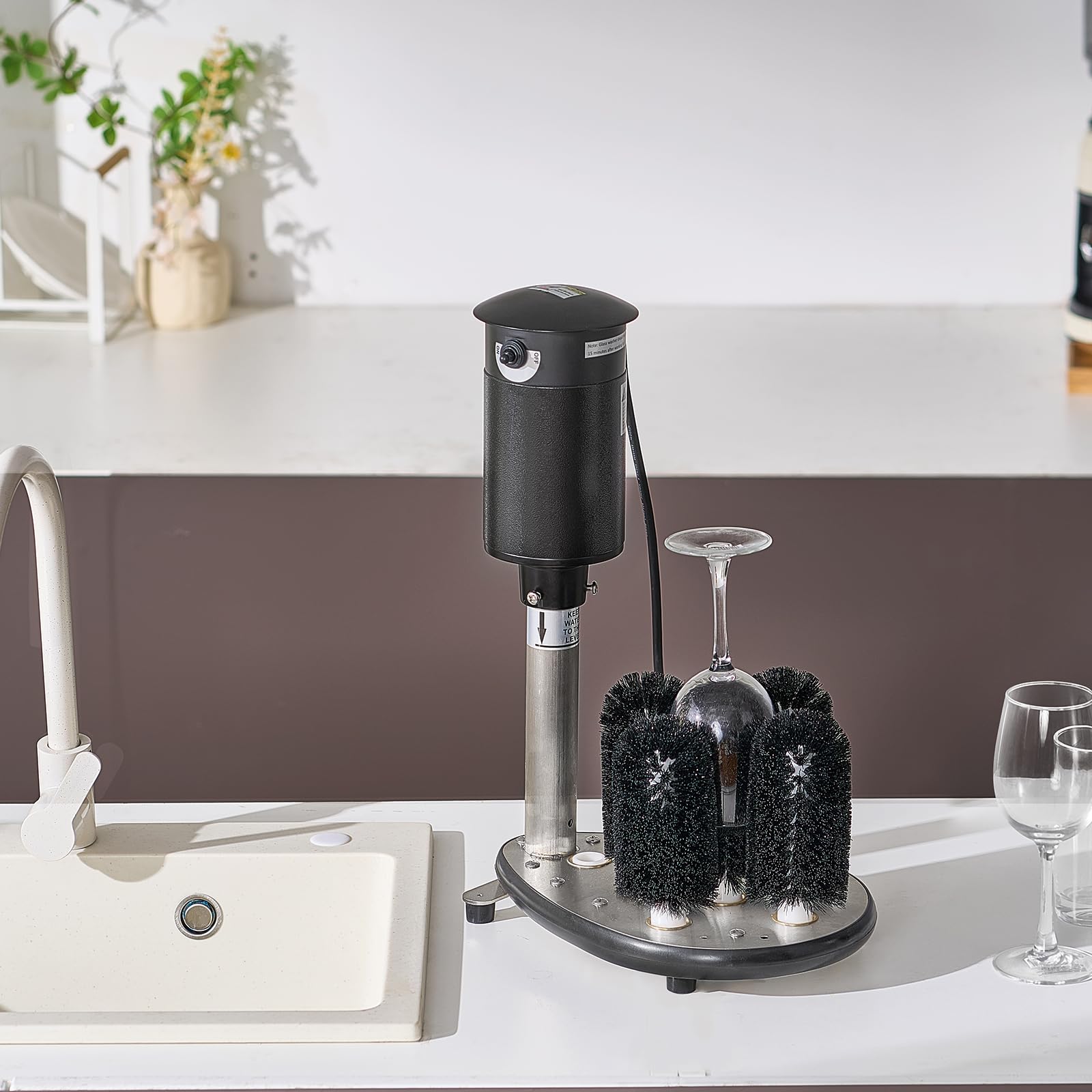 VEVOR Lavadora de Vasos Eléctrica Comercial Limpiador de Vasos con Barra de 5 Cepillos Máquina de Limpieza de Copas de Vino 1200 tazas/hora Lavadora para Copas de Champán para Bares Cafeterías