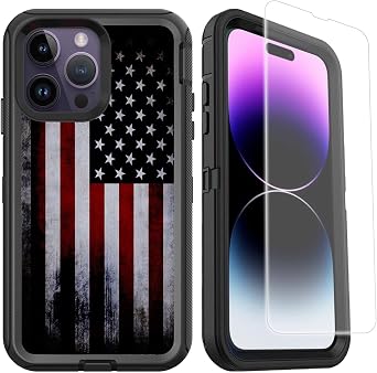 Compatible for iPhone 14 Pro Max Case with Screen Protector Old American Flag Design iPhone 14 Pro Max Case for Men Boys Heavy Duty Shockproof Protective Case for iPhone 14 Pro Max 6.7inch