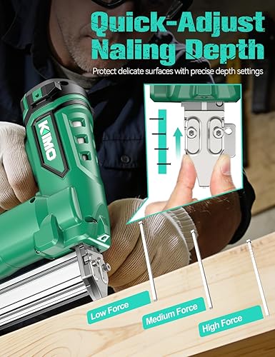 Miniatura 5 de KIMO - Pistola de uñas de calibre 18 inalámbrica con batería de 2.0 Ah x 2 y cargador rápido, 5000 clavos, disparo de un solo contacto, 180