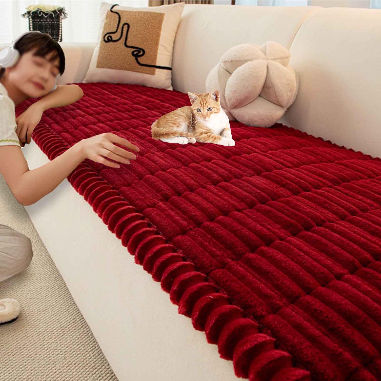 Housse de canapé extensible E 90x210 cm en fourrure douce texture solide