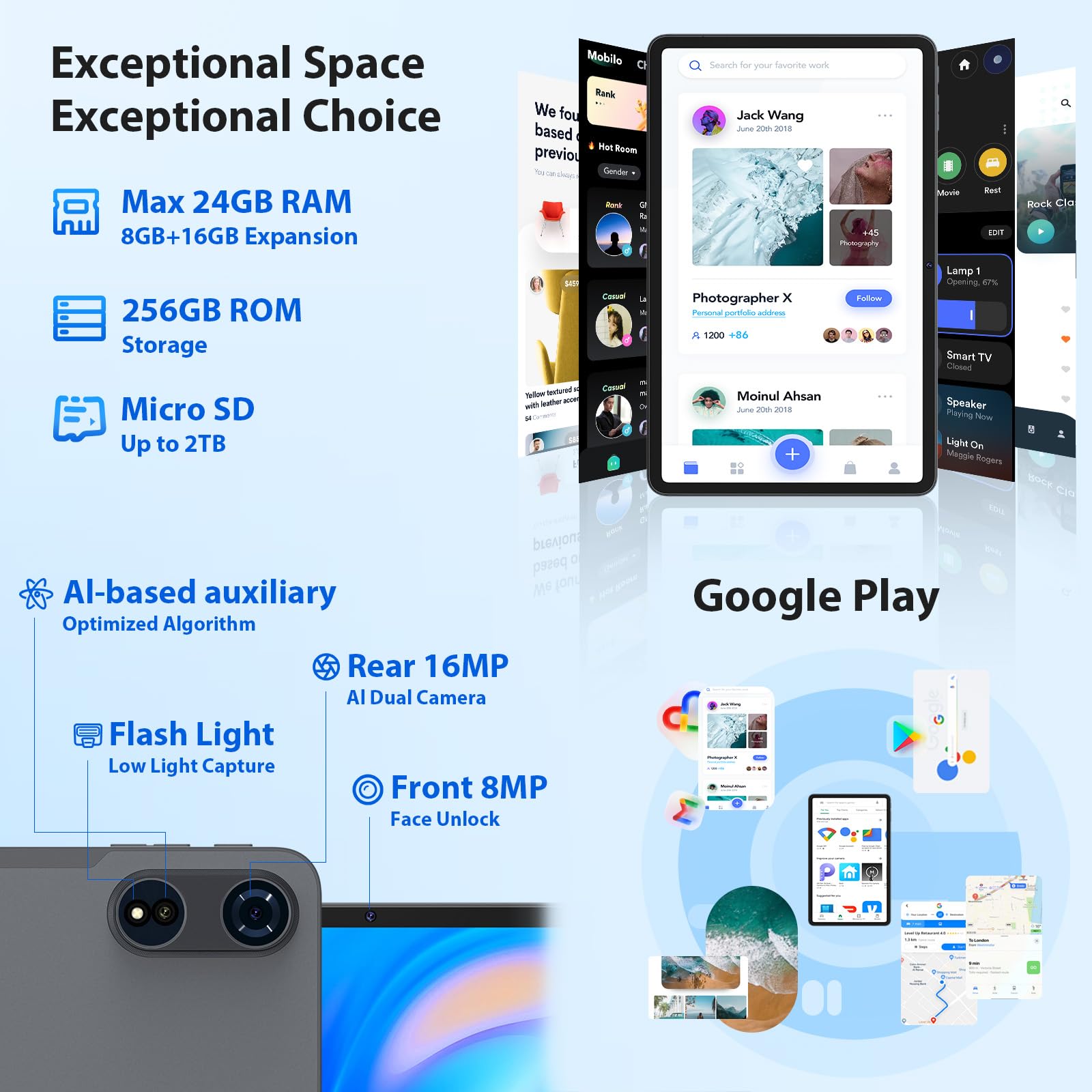 2026 12 Inch Android 16 Tablet with Keyboard, 24GB+256GB+2TB Expand, 2K Gemini AI Tablet with 5G WiFi, Octa-Core, 8000mAh, BT5.0, 16+8MP, 2 in 1 Tablets PC with Case, Mouse, Stylus (Black Case)