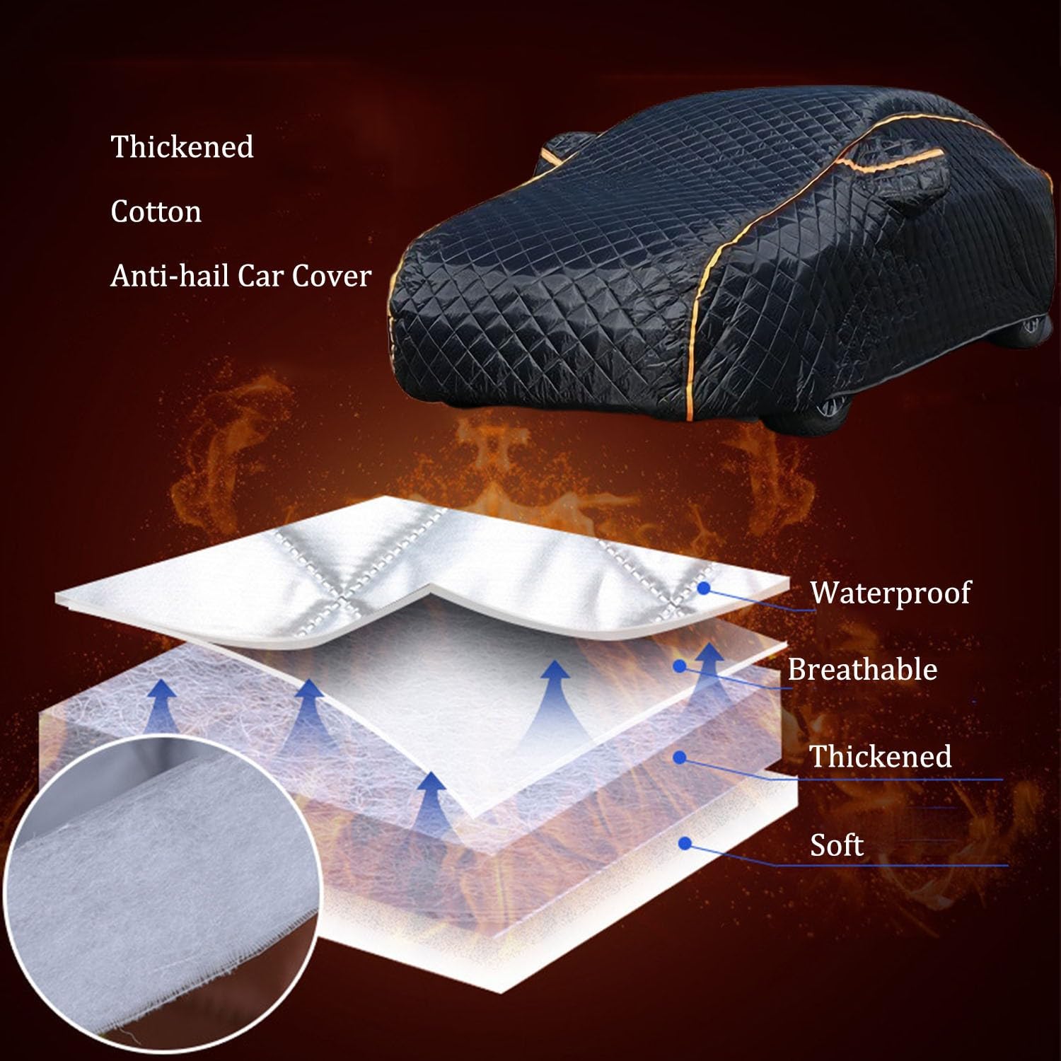 Housse Voiture Exterieur Anti Grêle pour Toyota C-HR 2.0 Hybrid GR Sport, Bâche de Protection Épaissie Contre la Grêle et Intempéries, Imperméable Anti-UV Respirante Doublure en Coton