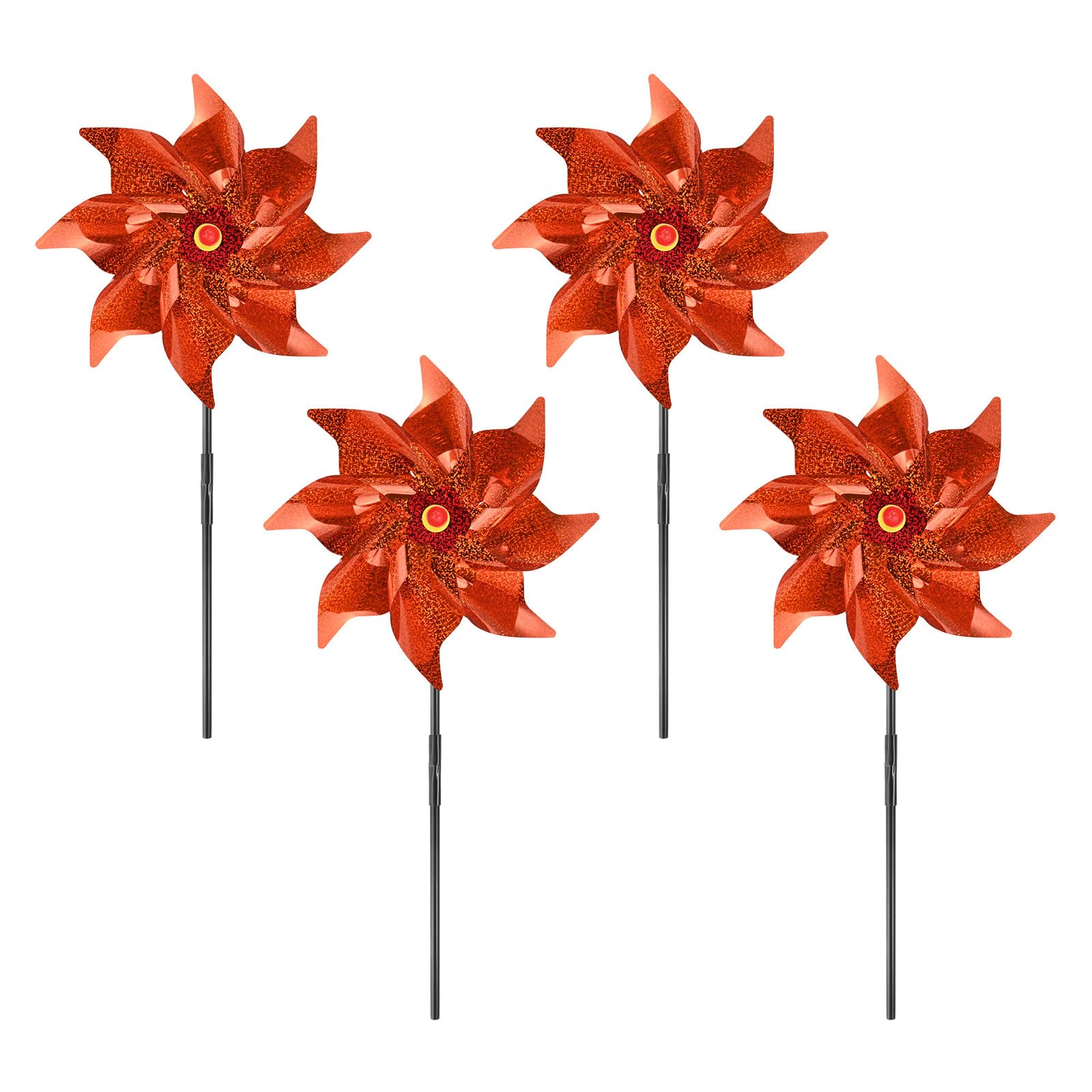 M METERXITY 4-Pack Sparkly Flower Wind Spinner 20 inch Plastic, Orange — image 1