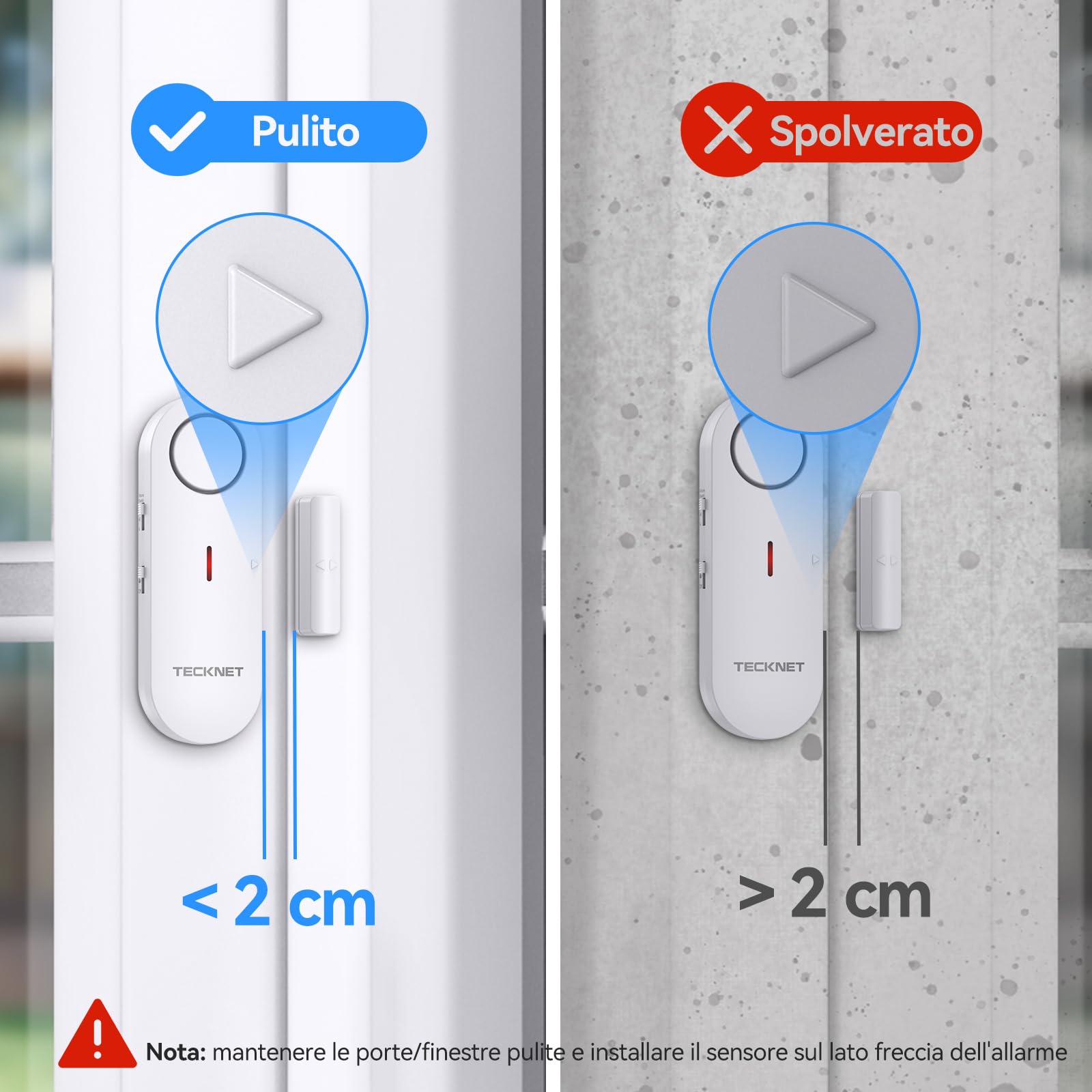 TECKNET Allarme Casa Senza Fili, Mini Sensori Allarme Porte E Finestre, Allarme & Campanello 2-in-1, Controllo del Volume a 3 Livelli, Sistema di Allarme per Casa, Negozio, Ufficio, Garage (9 PCS)