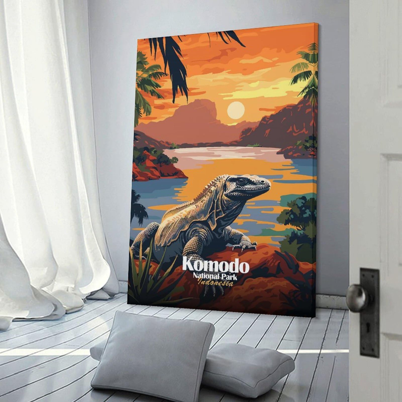 Junmoney Komodo National Park, Indonesia Hanging Wall Art 16x24inch(40x60cm), for New Homes, Bedrooms Or Workspaces, Thoughtful Wall Decor for Art Lovers