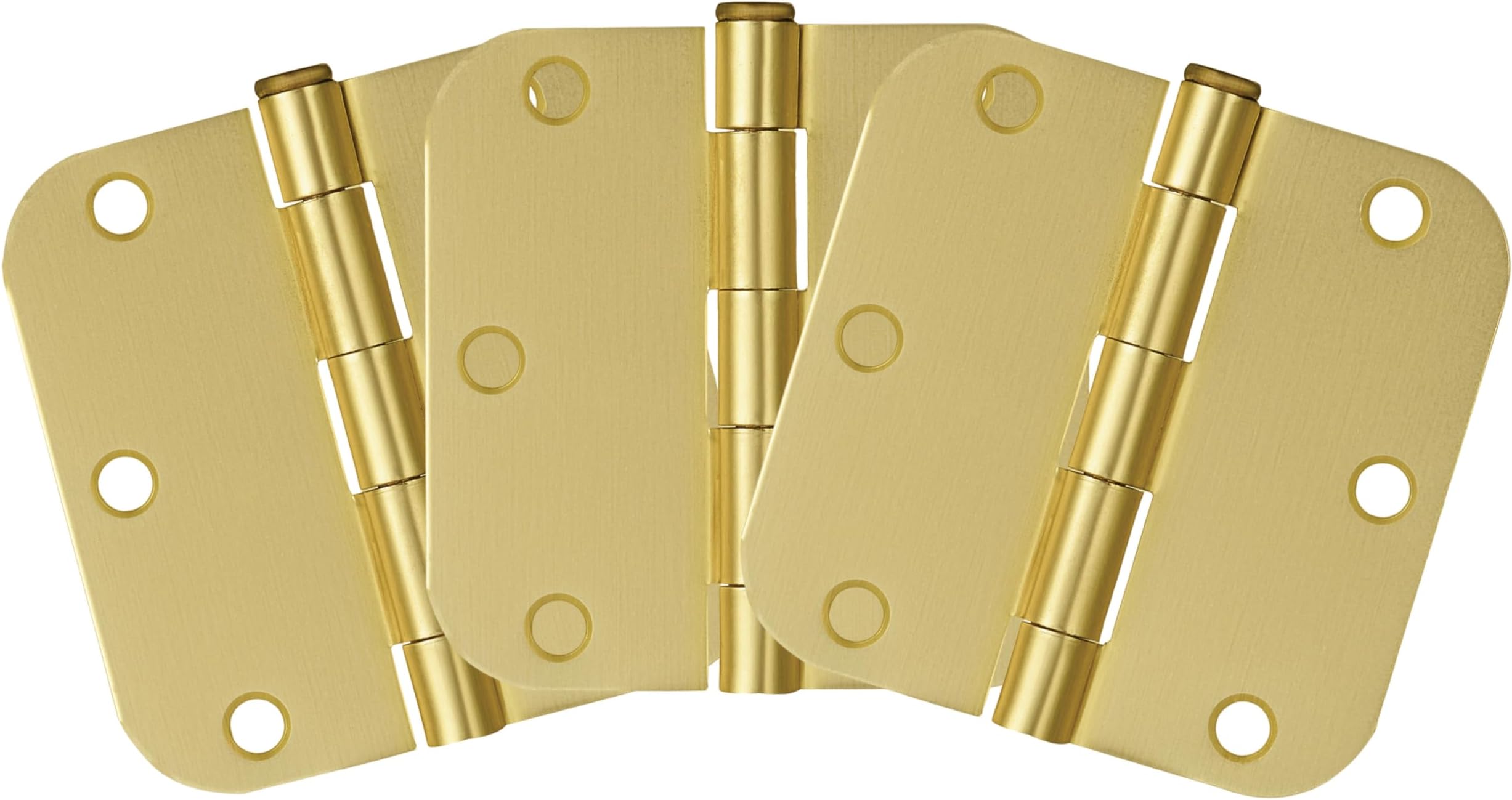 Design House Interior Door Hinges, 3.5 in. x 3.5 in., Rounded, 5/8-in. Radius, Steel, Pre-Lubricated, Door Hardware, Satin Brass, 3-Pack, 181396
