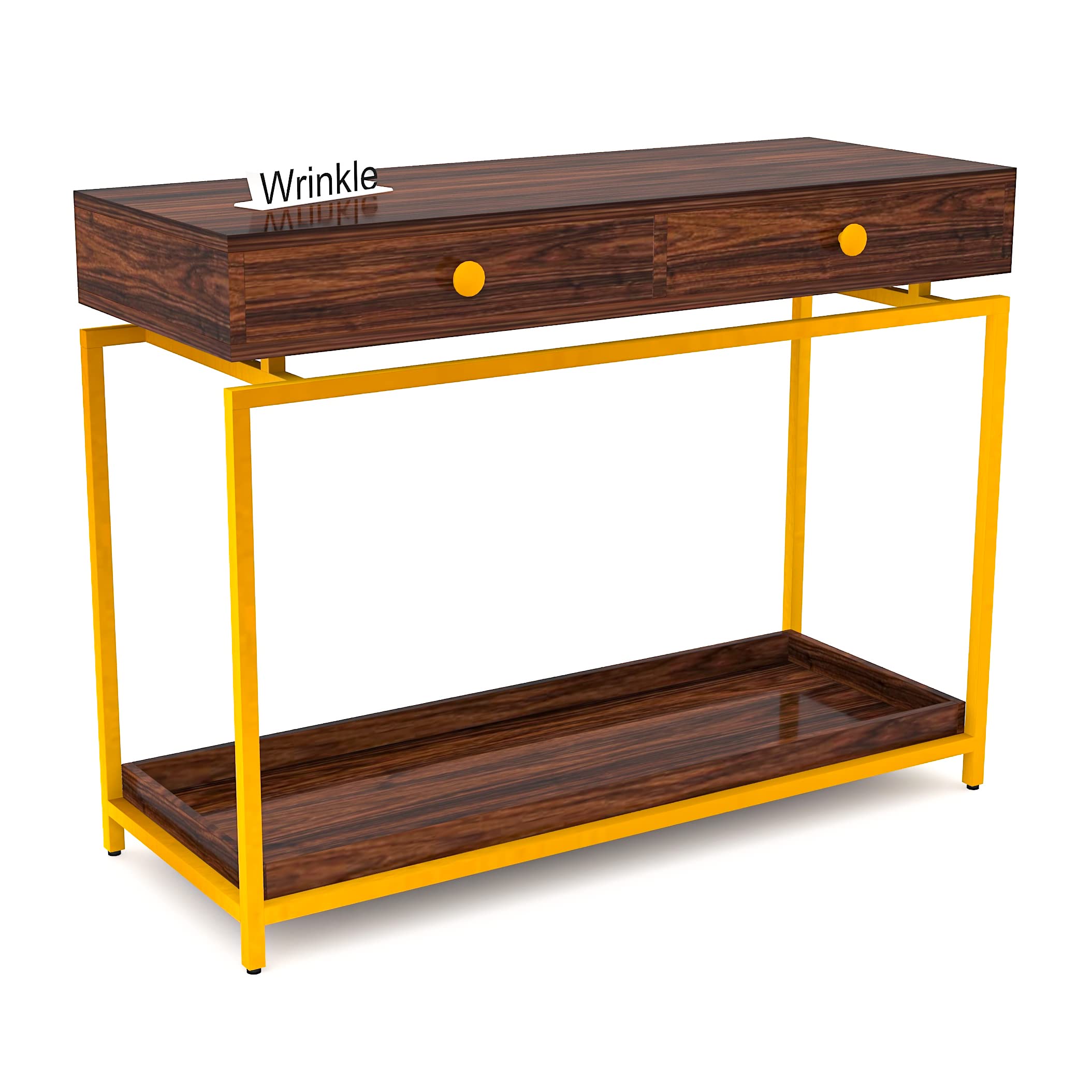 Wrinkle Sheesham Wood and Iron Console Table with 2 Drawers Storage for Living Room Home Office Wooden Entryway Furniture Entrance Table - Natural Brown with Golden Finish