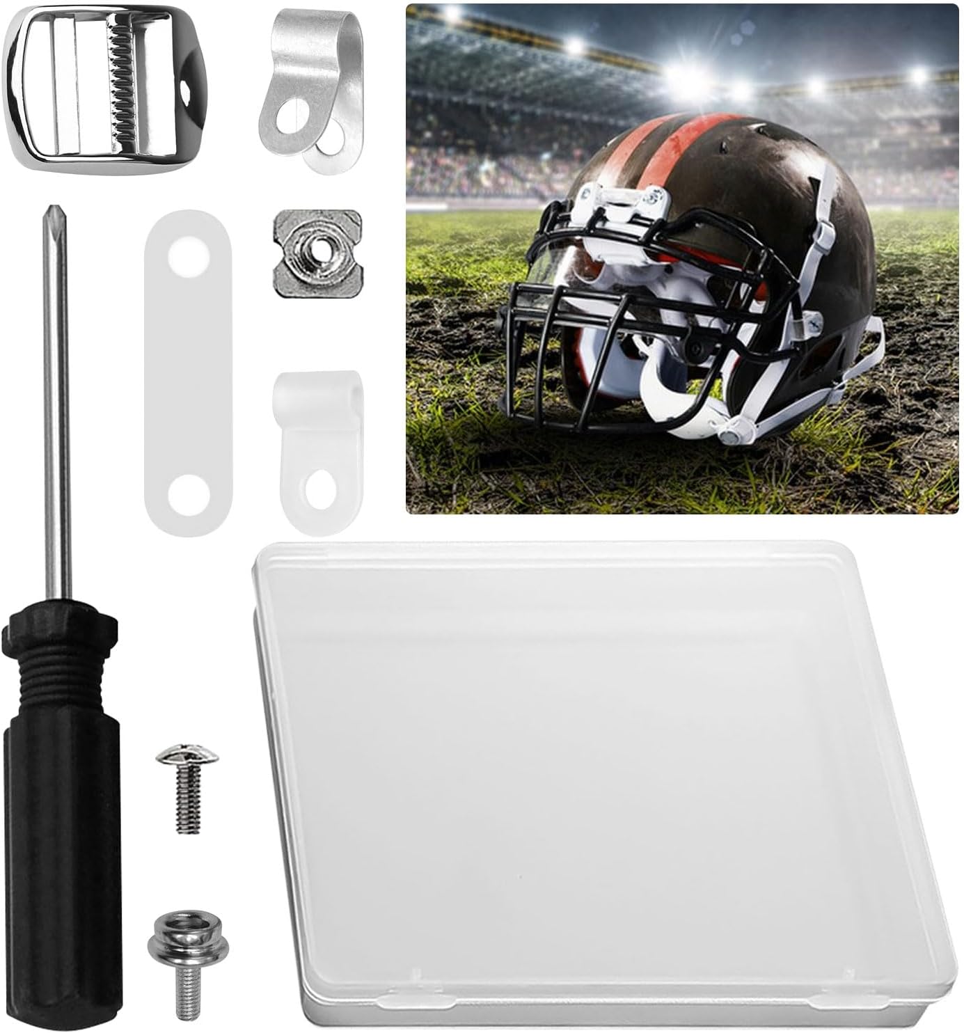 80Pcs Football Helmet Repair Kit, Hockey Helmet Replacement Parts Hockey Helmet Hardware Kit Including R Shape Football Visor Clips Screws Nuts with Rubber Gaskets for Hockey, Baseball, Softball Helm