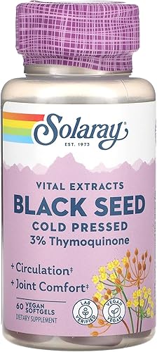 SOLARAY Vital Extracts, semillas negras, prensadas en frío, 60 cápsulas blandas veganas