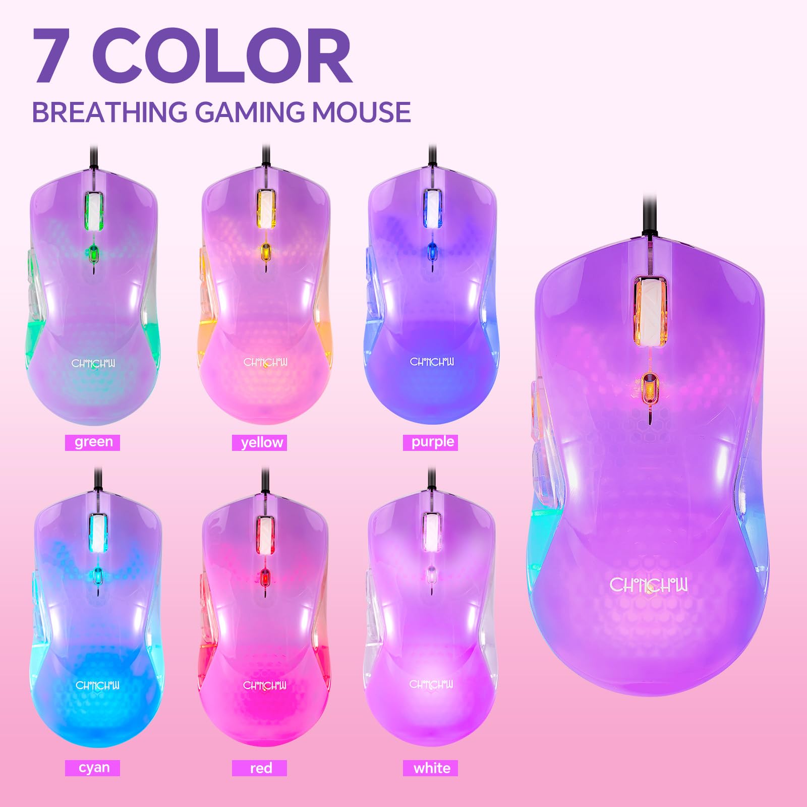 CHONCHOW Set tastiera e mouse da gioco con cavo RGB trasparente, a grandezza naturale, con retroilluminazione a LED arcobaleno, retroilluminata, per computer, Windows, PC, PS4, Xbox, laptop