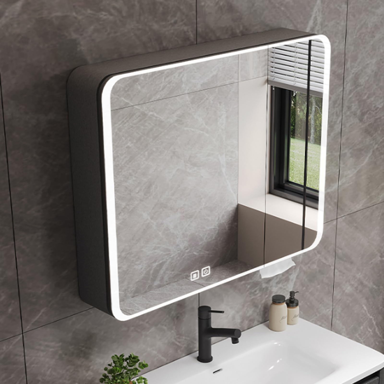 Miroir de salle de bain rangement intégré finie la buée après la douche avec le tactile