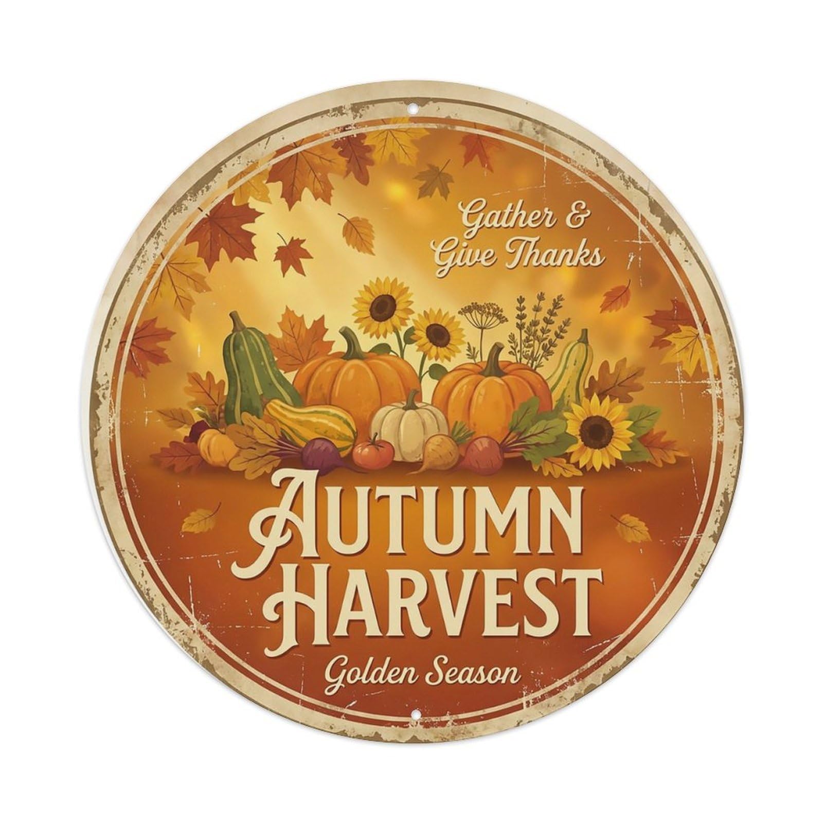 Cxhjca 8X8inch(20X20cm) Vintage Cottagecore Garden Autumn Harvest Golden Metal Tin Sign