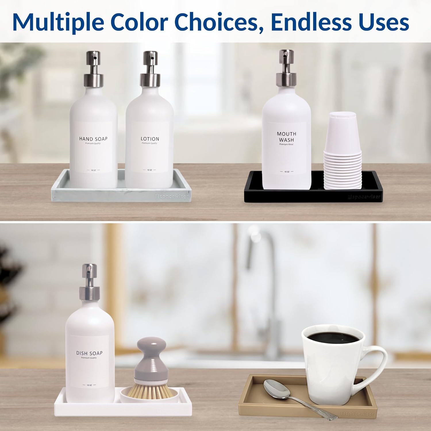 Countertop and Vanity Tray – Small 7.7” Silicone Tray, Soap Dispenser Trays, Bathroom Trays, Kitchen Soap Holder Sink Organizer Counter Caddy for Soaps Bottle Keys, Sponge Holder Dish Black - Image 8