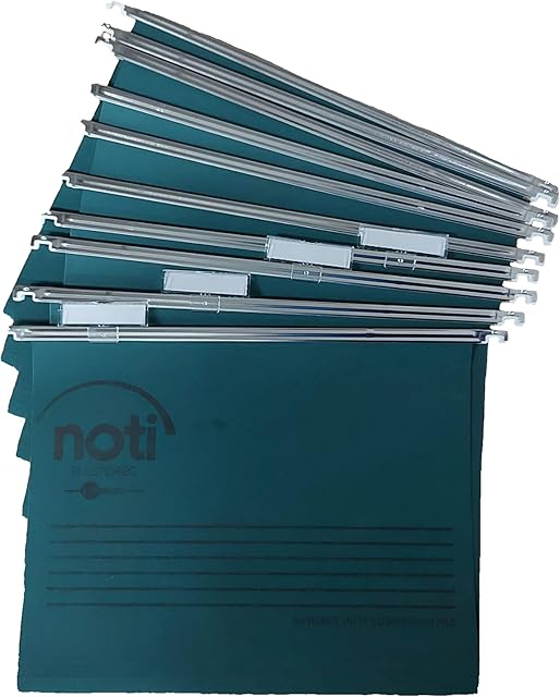 Noti Suspension Files for A4, Box 25 with Tabs & Inserts, Green. **Please Measure Before Ordering, See How to Guide in Photos**
